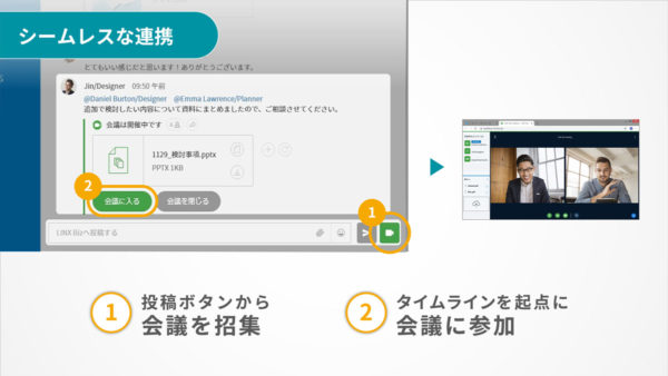 ビデオ会議で資料を共有できます。 さらにメンバー内で書き込んだ資料を保存することが可能です