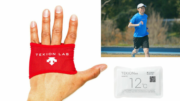 デサントジャパン株式会社から発売された「CORE COOLER」 （右下は「CORE COOLER」に使用する12℃「適温蓄冷材」）