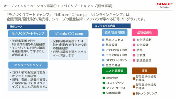 「モノづくりブートキャンプ」（セミナーで使用された資料）